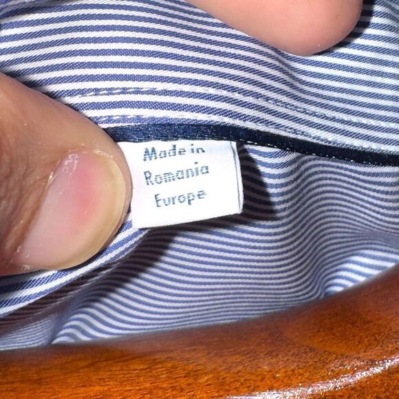 Eton Contemporary Blue Bengal Striped Twill Semi Spread Dress Shirt XL 17 - Picture 3 of 9